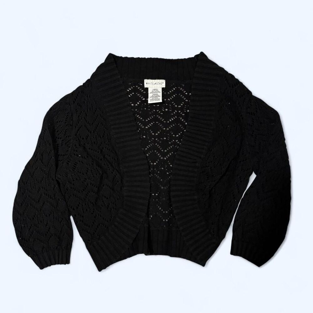 Y2K White Stag Women's Black Crochet Knit Cardigan
